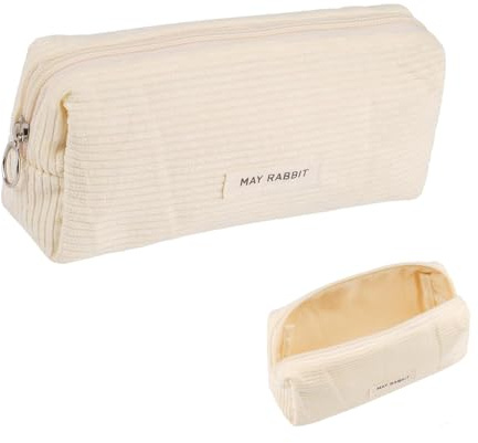 fairytell Cord Federmäppchen für Schule & Büro, 19x7x6cm Große Kapazität für 30-40 Stifte, Reißverschluss Stiftetasche, Milchweißes Schlampermäppchen Cordstoff Design