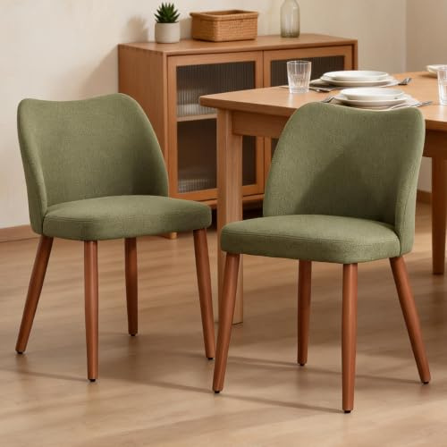 chairus 2PCS Sillas de Comedor Minimalista con Patas Madera, Verde | Respaldo Curvo, Tapizada en Lino, Para hogar/restaurante