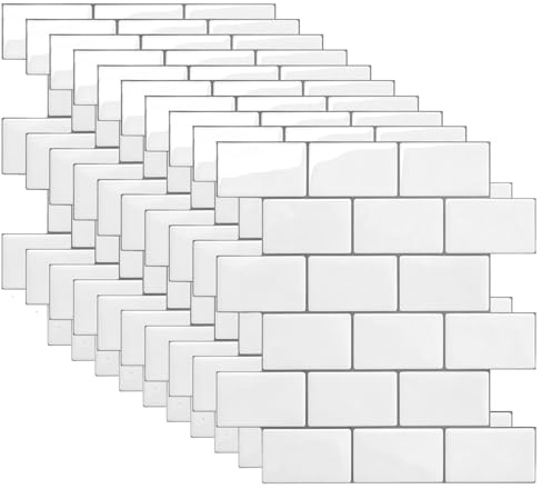 10 Credence Adhesive, Carrelage Autocollant Métro, Carreaux Muraux Autocollants, Plus Épais Pour Dosseret De Cuisine Pour Cuisine Autocollant Carrelage Salle De Bain, 30.5x 30.5cm, Blanc