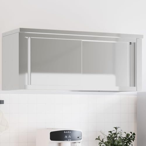 HaoChrymec Küchen-Wandschrank aus Edelstahl, mit 2 Schiebetüren, Hängeschrank Küche, Aufbewahrungsschrank für Küche, Sideboard, 110 x 40 x 46 cm, silbern