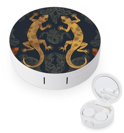 QMNALP Contact Lens Case Portable Travel Kit,cute Contact Lens Cases with Mirror Gecko Lizards Printed Contact Lenses Applicator Removal Tool Kit