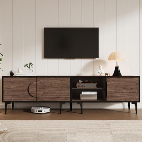 FammyLoft TV-Schrank mit 2 Schränke, TV-Lowboard für Fernseher bis zu 80 Zoll, Fernsehtisch mit Offene Ablagefächer, TV Sideboard, für Wohnzimmer/Schlafzimmer, 180 cm, Dunkel walnussfarben