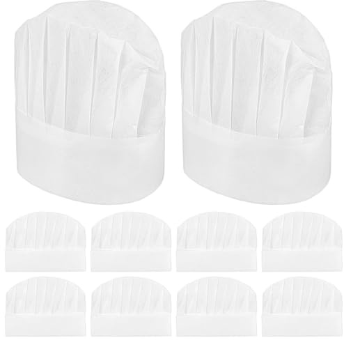 Guduling 10 Stück Verstellbare Kochmütze, Kochmütze Einweg, 25 × 18.2cm | Kochhaube, Vliesstoff Koch Mütze Set für Kochen, Backen, Cosplay, Restaurants, Familienleben (Weiß)