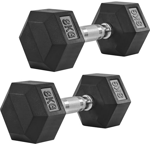 Yaheetech Hex Dumbbells Set with Work Guide | Dumbbells Pair | Anti-Roll Knurled Grip Rubber Dumbbells | Home Gym | Strength Training