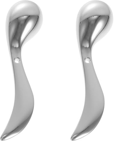 KOMBIUDA 2 Bâtonnets de Massage Yeux en Alliage de Zinc Argenté, Applicateur Crème Visage Portable, Cuillère de Massage Oculaire, Stimulateur de Circulation Sanguine, Soin Peau Sensible