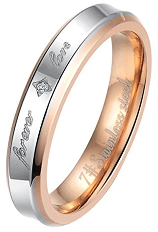 JewelryWe Damen Ring Partnerringe mit Zirkonia: 4mm Edelstahl Damen-Ring Freundschaftsringe mit FOREVER LOVE Gravur Schlichte Fingerringe Eheringe Verlobung Hochzeit Band Gold Silber Größe 49