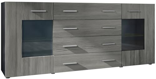 Vladon Sideboard Grömitz V2, Kommode mit 2 großen Türen und 4 Schubladen, Anthrazit matt/Avola-Anthrazit (166,5 x 75,5 x 35)