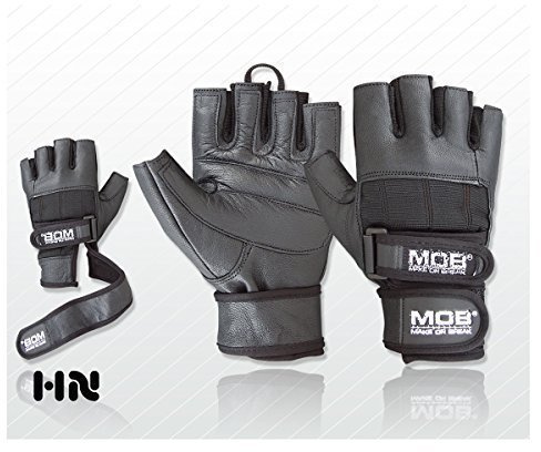 Make or Break Weight Lifting Gloves Long LEATHER Wrist Wrap PRO Body Building Power Lifting Lifter PADDED Palm DOUBLE STRAP Exercise Fitness Home Gym