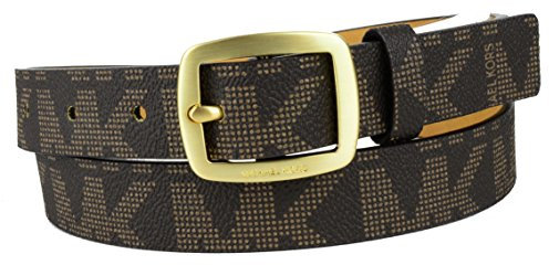 Michael Kors Womens Thin Brown MK Logo Belt Gold Buckle Sz X Large