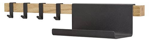 Pieperconcept Bord, Wandgarderobe mit Ablage, Metall pulverbeschichtet schwarz, Holzleiste Eiche Natur, Maße: H/T/B= 9cm - 13cm - 50cm