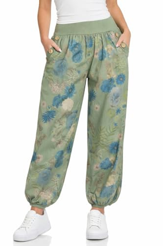 Mississhop Damen leichte Blumenprint Hose Sommerhose Haremshose Ballonhose Blumen Pumphose Aladinhose Sommer Baggy Pants