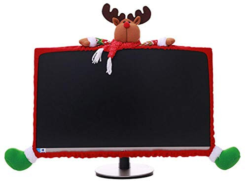 NIU MANG Christmas Computer Monitor Cover, Elastic Xmas Decorations Reindeer Computer Laptop Monitor Border Cover for Home Office Decor Year Gift Ideas