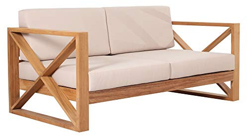 Teako Design Molveno Lounge Sofa 2-Sitzer Teakholz robust mit Auflagen Wetterfest Gartenloungesofa Terrassensofa Couch