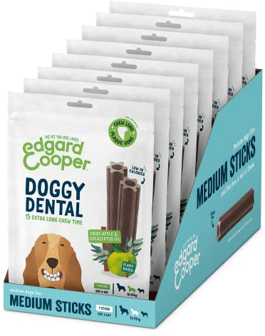 Edgard Cooper Treats Dental Stick, Medium - Eukalyptus & Apfel - (8 x 7 Stickpackung), natürliche Hundekaustäbchen, Zahnhygiene, 1 pro Tag, kalorienarm, langes Kauen, frischer Atem