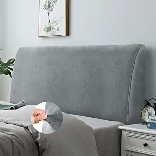 DUJUIKE Bett Kopfteil Bezug, Bettkopfteil Hussen, Weicher Strecken Samtstoff Staubdicht, Staubdichte Schutzhülle für gepolsterte Schlafzimmer Kopfteil (Hellgrau, 180-200 cm（Cal King）)