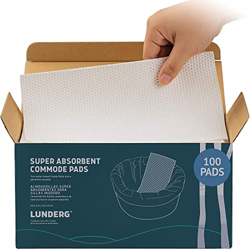 Lunderg Super Absorbent Commode Pads - Medical Grade Value Pack 100 Count - for Disposable Bedside Commode Liners, Adult Chairs, Portable Buckets & Camping Toilet Bags - Unscented