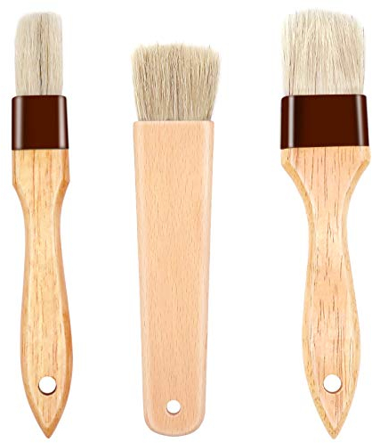 CKANDAY Lot de 3 pinceaux à pâtisserie avec poils naturels et manche en bois de hêtre, brosse à huile pour barbecue, tartinade, barbecue (3,8 cm, 4,6 cm)