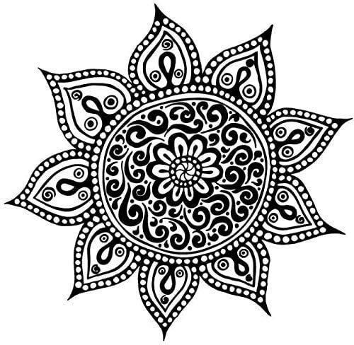Yoga Blume Mehndi Indischer Mandala Buddha Symbol Wandtattoo Buddhismus Wohnkultur Kunst Aufkleber Vinyl Wandbild-56X56Cm Schwarz