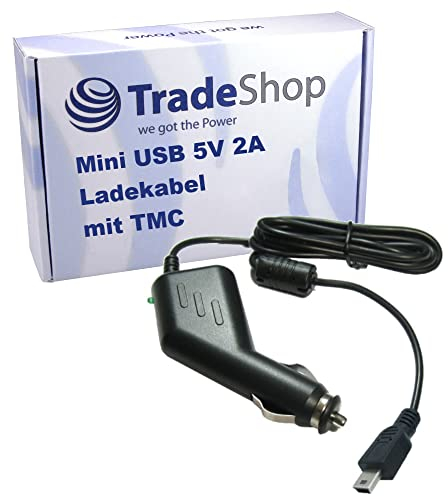 Trade-Shop Mini USB KFZ-Ladekabel 5V 2A mit TMC Antenne kompatibel mit Blaupunkt Navigon Garmin Falk Becker Navigationssysteme/für 12V Anschlüsse