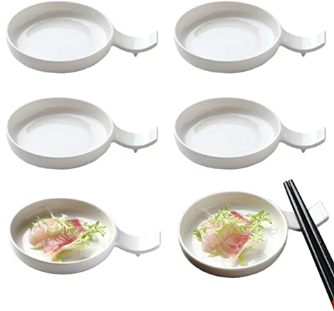 Ceramic Sauce Dish Appetizer Plates Dipping Bowls Set for BBQ Soy Sauce Ketchup Seasoning Vinegar Sushi Salad Wasabi Oil, Japanese Fine Porcelain Chopsticks Spoon Fork Rest Knife Holder, Set of 6