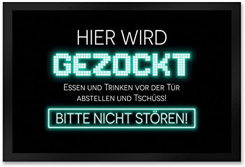 speecheese Hier Wird gezockt Fußmatte XXL in 50x75 cm für Gamer in türkis lustige Geschenkidee für Jungen und Mädchen die Computerspiele lieben und am liebsten den ganzen Tag zocken würden