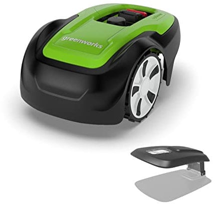 Greenworks Optimow S Robot Lawnmower for Lawns up to 300m2 , Bluetooth App Controlled, Theft Protected, 3 Year Guarantee + Greenworks Protective Garage with Tool Compartment Charge Indicator