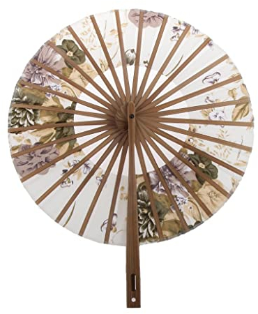 Tiuimk Japanese Fan Art Deco Round Silk Fabric Bamboo Fan Foldable Hand For Women Wedding Party Home Decorations White 01