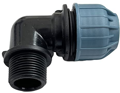Klemmverbinder Winkel 90° 3/4 Zoll Außengewinde Wasserleitung Trinkwasser Kupplung PE-Rohr | Schlauchverbinder Bewässerungssystem | Klemmfitting Bogen Kunststoffkupplung Wasserrohr 25 mm