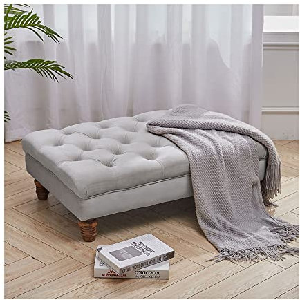INMOZATA Chesterfield Ottoman Footstool Velvet Deep Buttoned Footstool Pouffe Rectangle Ottoman Coffee Table for Living Room Bedroom(Grey)