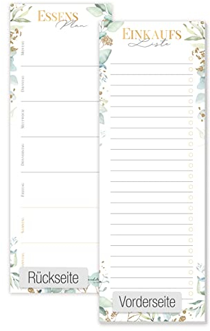 paper&you® Einkaufsliste Block Blattgold mit Magnet, 50 Blatt im Hochformat - Einkaufszettel Notizblock inkl. Essensplaner auf der Rückseite - nachhaltig & klimafreundlich