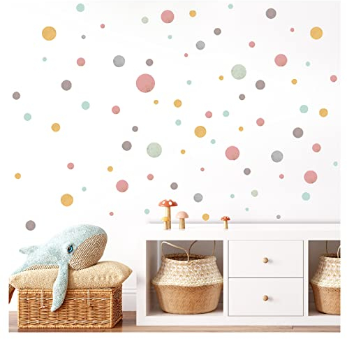 Little Deco 120 Punkte Wandtattoo für Kinderzimmer Wandsticker Kreise Pastell rot Mint grau Wandaufkleber Babyzimmer Wanddeko DL887-2