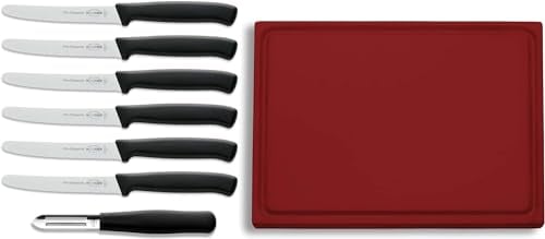 F. DICK juego de cuchillos incl. tabla de cortar y pelador de verduras (6 x cuchillos multiusos, hoja de 11 cm, 1x tabla con ranura para zumo, 265x325x18 mm, 1 x pelador)