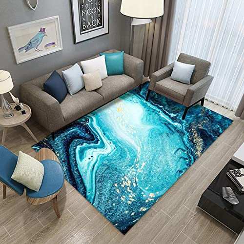 QJDTZMD Indoor Doormat Front Door Mat Light luxury golden abstract blue ocean for Entrance Machine Washable Entryway Rug Non Slip Door Rugs 140 X 200 Cm