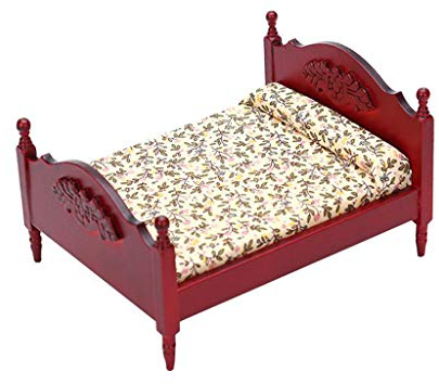 Amagogo Hölzernes Puppenhaus Möbel Set Pretend Playhouse Set Miniatur Hauseinrichtung Puppenhaus Doppelbett Möbel 1:12, Rot