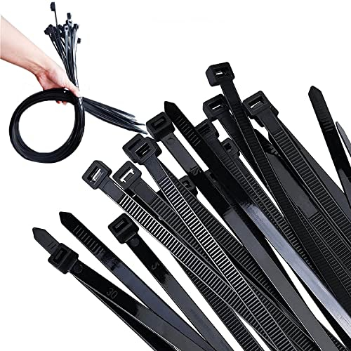 ATETEO Schwarze Kabelbinder, 600 mm x 7,6 mm, 100 Stück, Premium-Nylon-Kabelbinder, Mehrzweck-Kunststoff-Kabelbinder, sicherer Selbstschließmechanismus, für Zuhause, Garten, Büro und Heimwerker