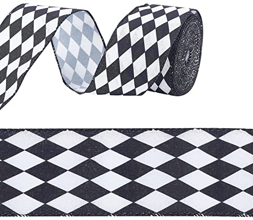 PandaHall 12 Yards/10.97 m Schwarz Weiß Kariertes Band 2.4 Diamant Kariertes Band Wired Edge Ribbon Weihnachten Gingham Ribbon Für Bow Home Decor Wrapping Christmas Holiday DIY Party