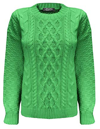 New Ladies Women Long Sleeve Knitted Cable Knit Jumper Sweater Crew Neck Pullover Top
