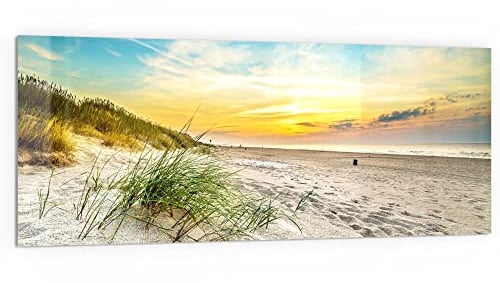 DEQORI Küchenrückwand Glas | Motiv Baltischer Dünenstrand | 125x50 cm | Bad- oder Herd-Rückwand | Herdblende Spritzschutz für Küche & Badezimmer | Moderne Deko für Fliesenspiegel