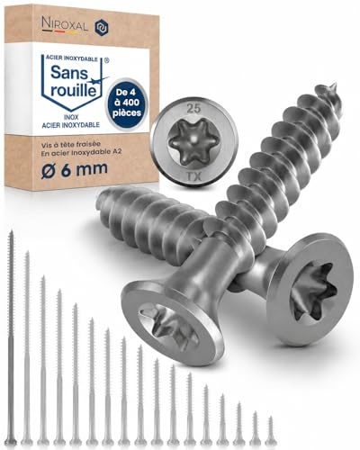 Edelstahl Holzschrauben V2A A2 Senkkopf Torx TX25 – Teilgewinde – 6x180 mm – 25 Stück – Universalschrauben Holz