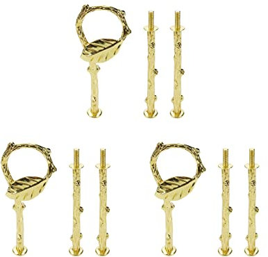 UTALIND 3 Set Metal 3 Tier Leaf Cake Stand Centre Handle Fittings, Fruit Heavy Plate Handle Fittings Hardware Rod(Gold)