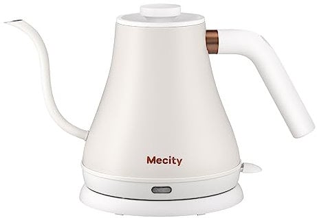 Mecity - Electric Kettle Stainless Steel Gooseneck Pour Over Coffee, Fast Heating, Auto Shut Off, 28 oz, 1000W, Milk White