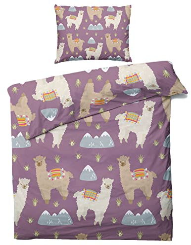 ZDABAOEC Lama Bettwäsche 135x200 Kinder Mädchen, Cute Alpaka Kinderbettwäsche 4teilig - 100% Microfaser 2 Bettbezug + 2 Kissenbezug 80x80, mit Reißverschluss, Wende Motiv