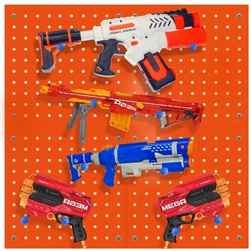 Skywin Peg Board for Nerf Gun Storage Organizer - Hanging Holder Compatible with All Blasters Nerf Gun Rack Organizer for Wall Organization (Orange)