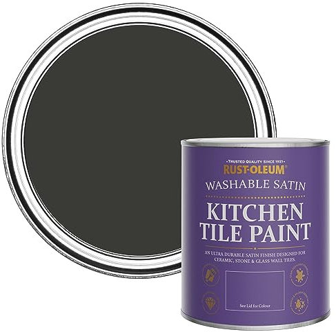 Rust-Oleum Black Water-Resistant Kitchen Tile Paint in Satin Finish - Dark Magic 750ml