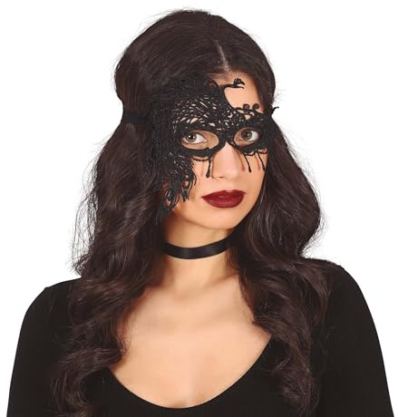 FIESTAS GUIRCA Asymmetrische Spitzenmaske für Damen, Schwarz