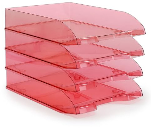 Waytex Pack de 4 Corbeilles à Courrier A4 Plastique Rouge Transparent