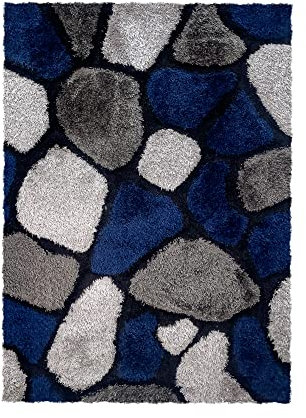 Home Republic Pebble Stepping 3D Stones Textured Carpet Yoga Fluffy Rug with Anti-Skid Backing Bedroom Living Dining Room (Navy Blue, 240 x 330cms)