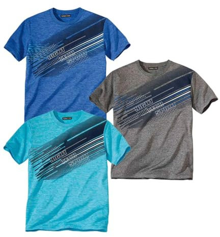 ATLAS FOR MEN - 3er-Pack T-Shirts Sporting in geflammter Optik - 5XL