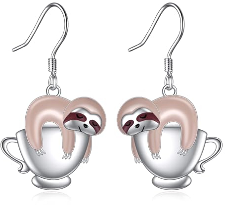Sloth Earrings for Women Sterling Silver Sloth Cup Drop Earrings Cute Animals Jewelry
