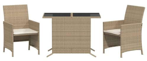 vidaXL Bistro Set mit Kissen 3-TLG., Gartenmöbel Gartengarnitur, Sitzgruppe Bistroset Balkonset, Garten Terrasse Balkon Möbel Garnitur, Beige Poly Rattan